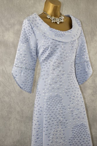 Vestido LIZABELLA Talla 12 Azul Brocado Brillo Midi Madre de la Novia Conjunto - Imagen 7 de 11