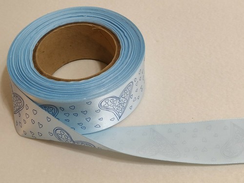 Vintage Baby Blue Soft Fancy Satin 2” Ribbon Roll Love Heart Craft Gift Sewing - Picture 2 of 3