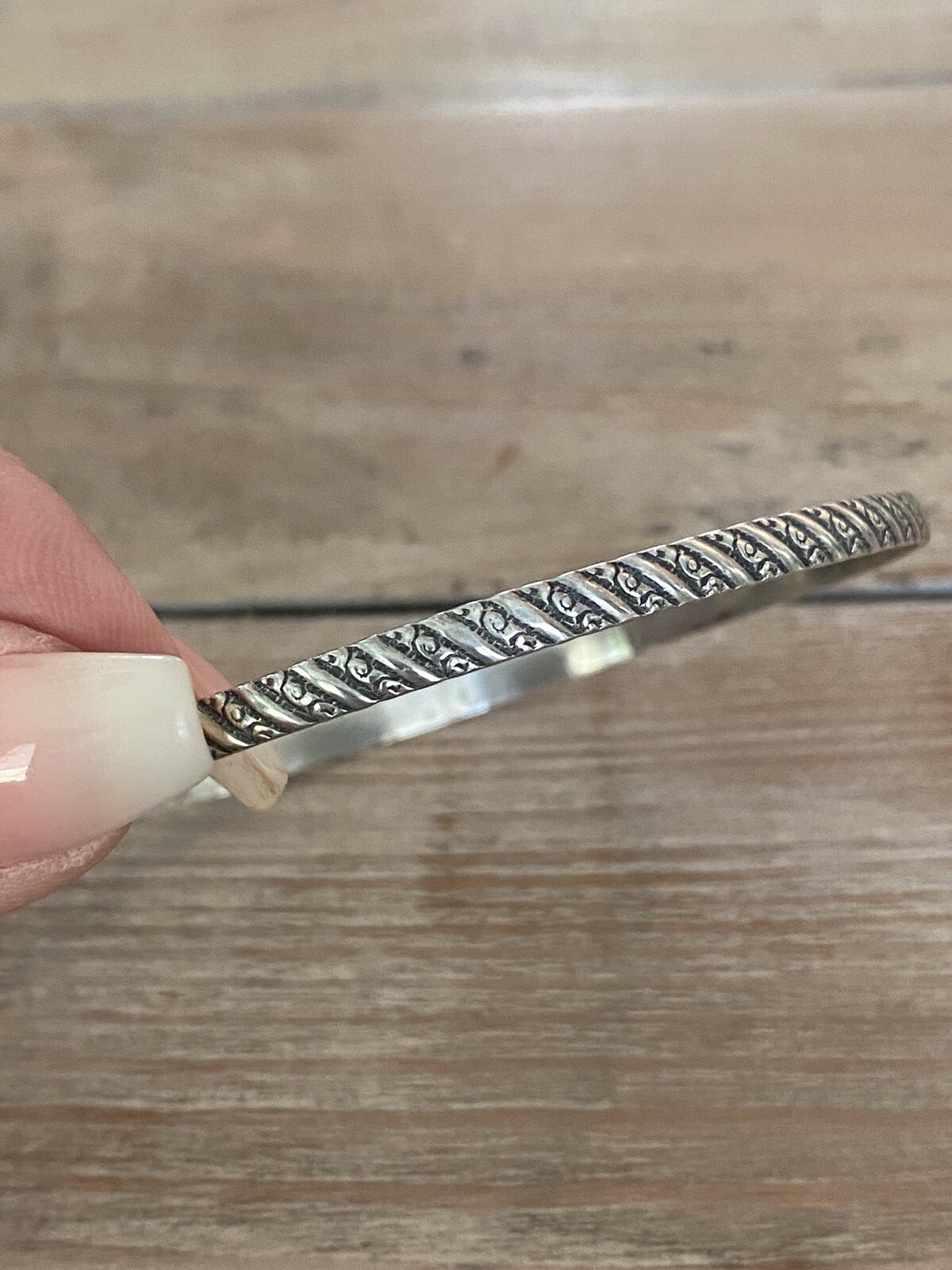 Solid Sterling Silver Slim Stripe Bangle Bracelet… - image 3