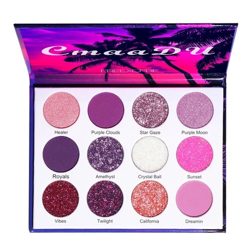 12 Colours Purple Pigments Matte Glitter Shiny Eyeshadow Palette Makeup Powder - Picture 7 of 8
