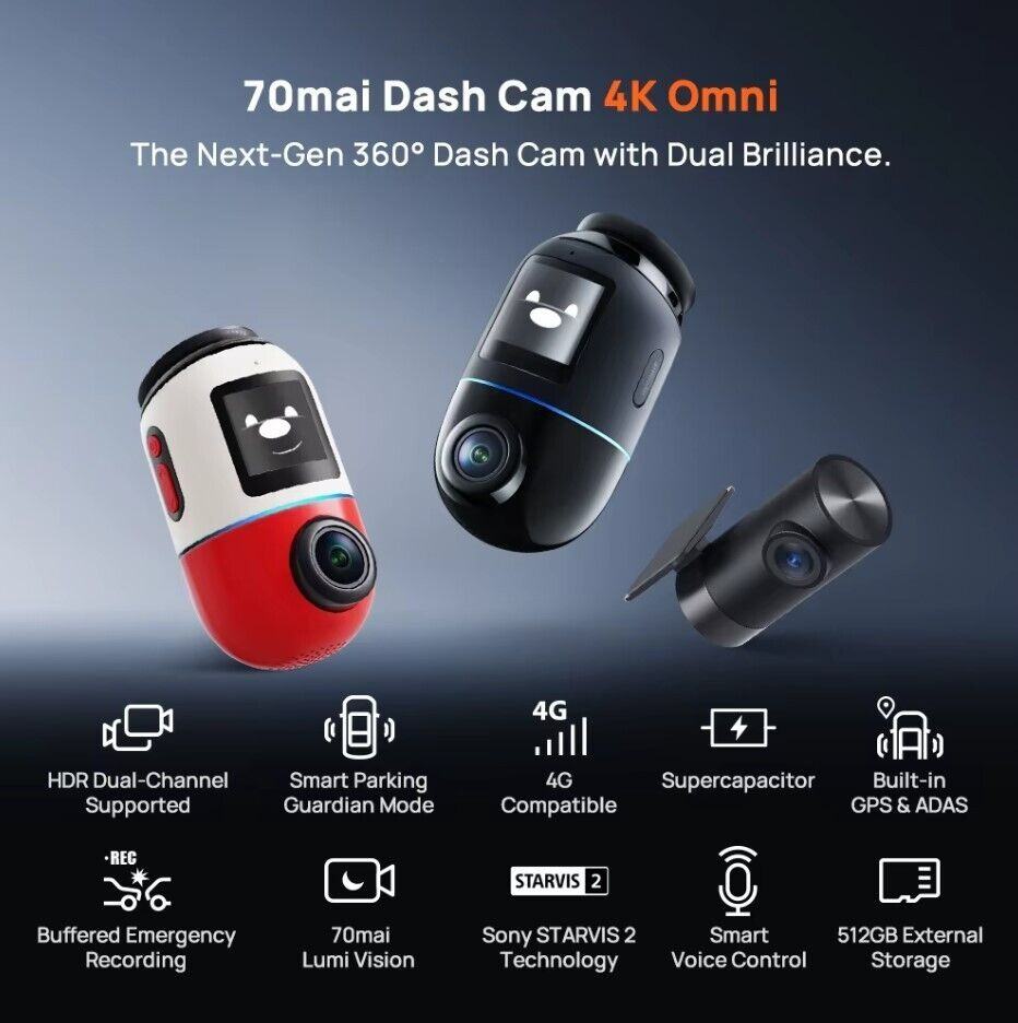 New 2025 70mai X800 4G Omni Dash Cam 4K HDR 360° Rotating New 2025 70mai X800 4G Omni Dash Cam 4K HDR 360° Rotating