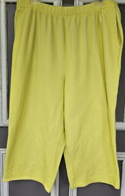 Lands' End Pants Women Large Yellow Solid Sport Knit Capri Cotton