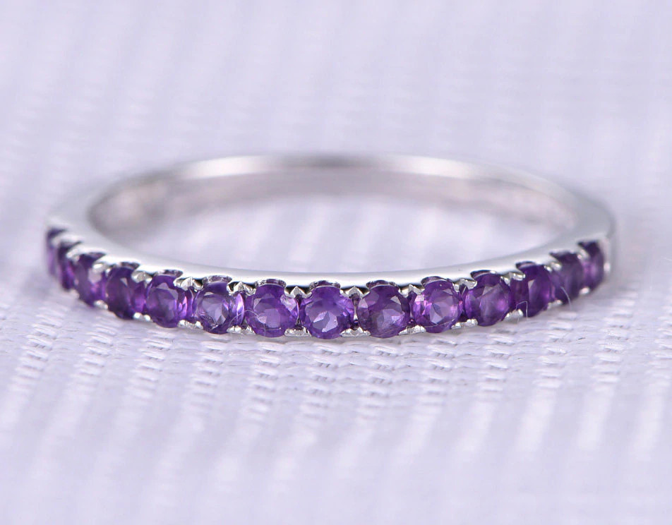 1.5ct Purple Amethyst Wedding Band Ring Half Eternity 925 Sterling Silver