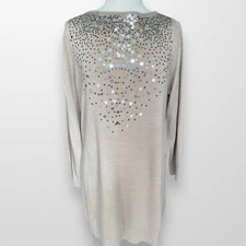 Elements Womens Size XL Long Sweater Top Lightweight Sequin Tan