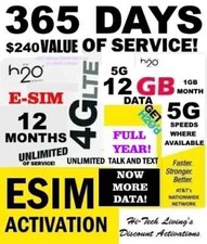 H2O H20 ESIM ACTIVATION 😮 WITH 1 YEAR UNLIMITED SERVICE ⭐ NOW 36 GB (3GB/Month)