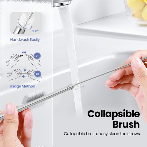 4 Pack Portable Reusable Metal Straw Collapsible Stainless Steel Drinking Str... - Zdjęcie 4 z 7