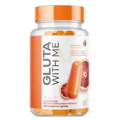 x3 GLUTA WITH ME Red Orange Extract brighter skin not sensitive sunlight 20 caps
