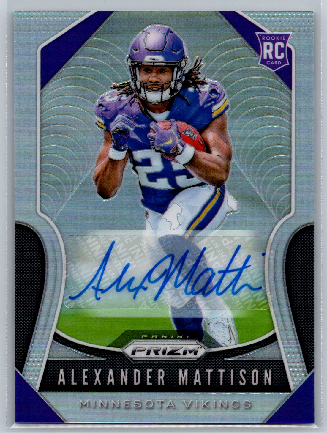 Alexander Mattison 2019 Panini Prizm Silver Rookie Auto #331 Minnesota Vikings