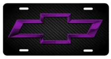 Chevy Bowtie Vanity Aluminum License Plate Tag New Glossy Black and Purple