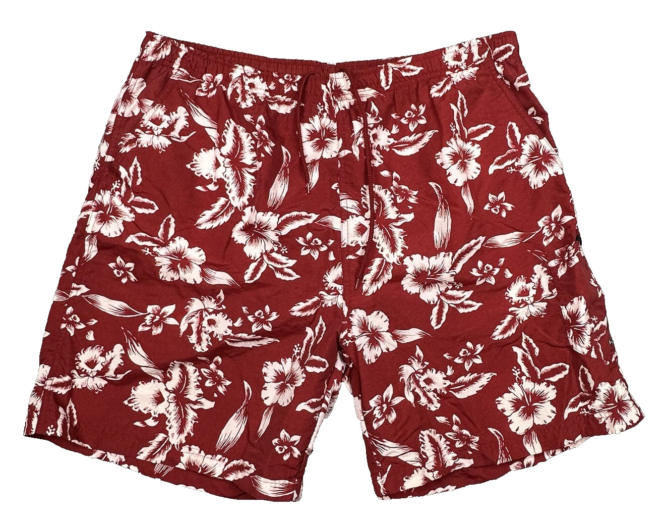 St Johns Bay Swim Trunks Mens Large Red White Floral Nylon Mesh Lined Drawstring
