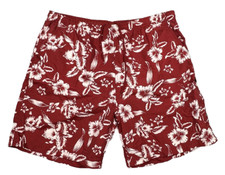 St Johns Bay Swim Trunks Mens Large Red White Floral Nylon Mesh Lined Drawstring