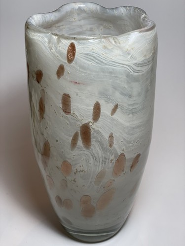 "Florero de vidrio artístico Krosno Jozefina Polonia oro rosa cobre blanco 10""" - Imagen 7 de 8