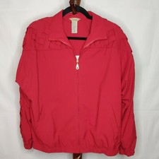 Teddi Women's M Lined Jacket Red Full Zip Collar Long Sleeve Pockets Criss/cross