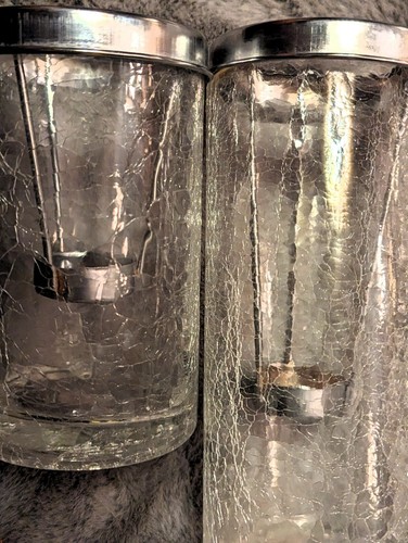 Pair of Vintage Crackle Glass Candle Holders - Picture 2 of 5
