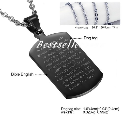 Stainless Steel English Lords Prayer Dog Tag Pendant Men Women Necklace 26" - Picture 2 of 7