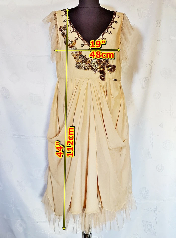 AUTÉNTICO VESTIDO PARA MUJER ITALIA JOHN GALLIANO BEIGE SÓLIDO CUENTAS SEDA: EE. UU. 10/UE 38 Foto 2 de 4