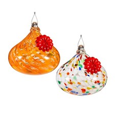 2 PCS SET - Art Glass Orb Hummingbird Feeders - 4.92"W x 4.92"L x 5.1"H