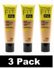 3 x MAYBELLINE 30ml FIT ME TINTED MOISTURIZER 120 WITH ALOE BRAND NEW