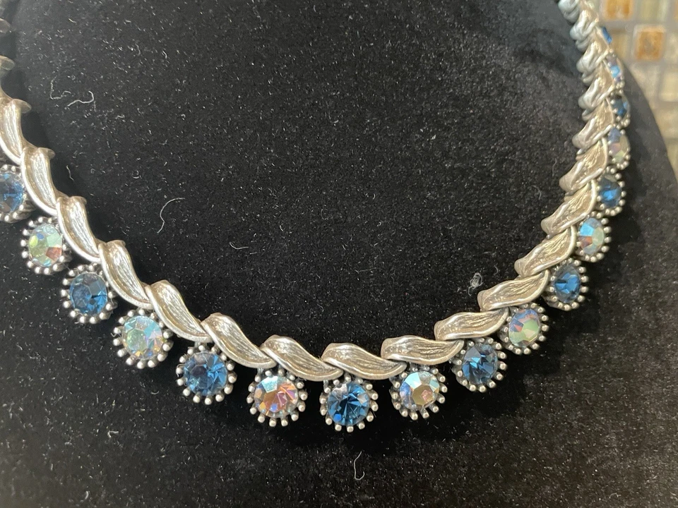 Sweet Romance Vintage Blue & CLear Crystal Adjustable Necklace & Earrings Set - Image 2 of 4