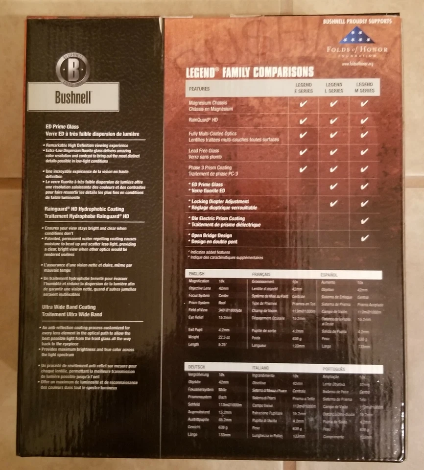 Binoculares Bushnell Legend Serie L 10x42 - ED Prime Glass camuflaje nuevos SOLO RECOGIDA Foto 2 de 4