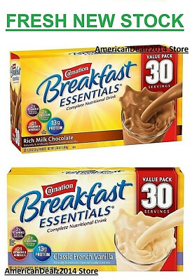 Carnation Breakfast Essentials Powder Drink Chocolate, Vanilla 30 or 60 Packets