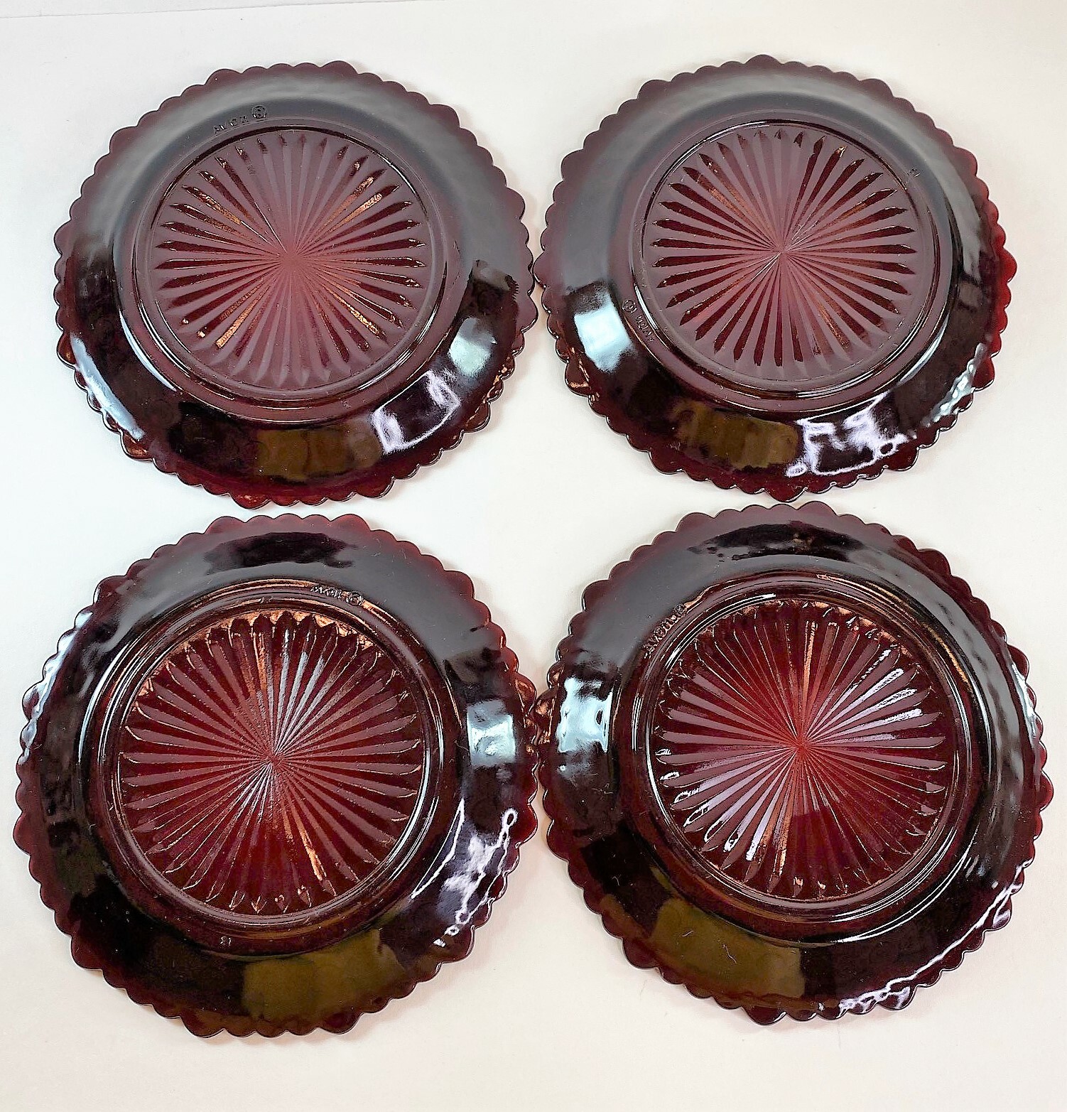 4 Vintage Avon 1876 Cape Cod Collection Ruby Red Glass 7.5" Salad ...