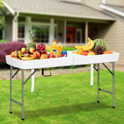 59 inch Portable Folding Table with Double Sink Outdoor Table for