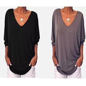 Loose-Shirt-Ladies-Blouse-Solid-T-shirt-Long-Sleeve-Women-039-s-Casual-Fashion-Tops