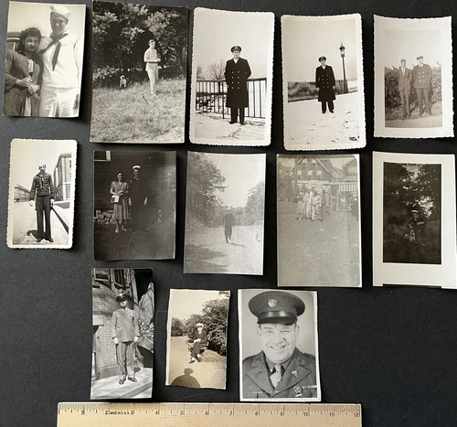 Vintage Men In Uniform Family Life WWII Soldiers Sailors Navy Army 13 Photo Lot