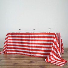 RED WHITE 90x132" Stripes Satin Rectangular Tablecloth Wedding Party Linens Sale