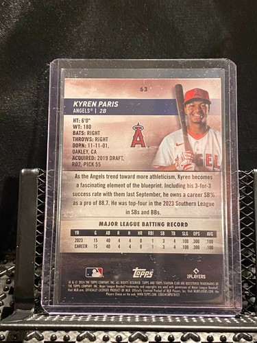 Kyren Paris 2024 Topps Stadium Club Red Foil (RC) - Angels - Picture 2 of 2