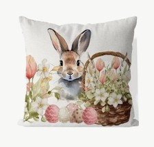 Bunny Floral Eggs Spring Easter Throw Pillow Cover Holiday Spring Home Decor
