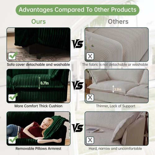 Non-slip armchair with 1 large cushion and 2 large Toss pillows, corduroy - Picture 76 of 94