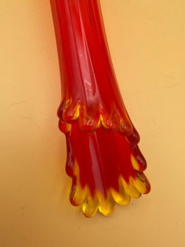 (62a) Vintage Glas Daumenabdruck Amberina Orange geschwungen Stretch Vase 18" MCM - Bild 6 von 8