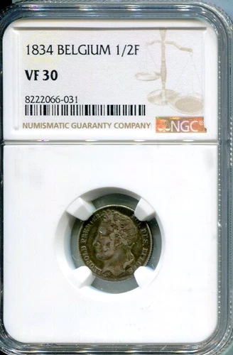 BELGIUM 1834 1/2 FRANC NGC VF 30