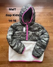 NEW Gap Kids Pullover Jacket Youth Girls Size XXL 14-16 Camo Fleece with Hood