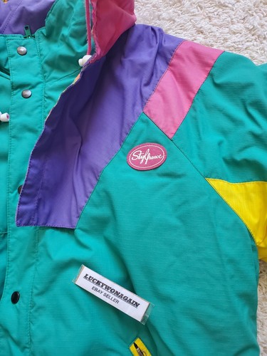 Vintage 80s Stylfrance Ski Jacket Neon Yellow, green, purple, France sz 52, sz L - Picture 5 of 8
