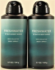 QTY 2 - Bath & Body Works FRESHWATER Deodorizing Body Spray for Men 3.7OZ