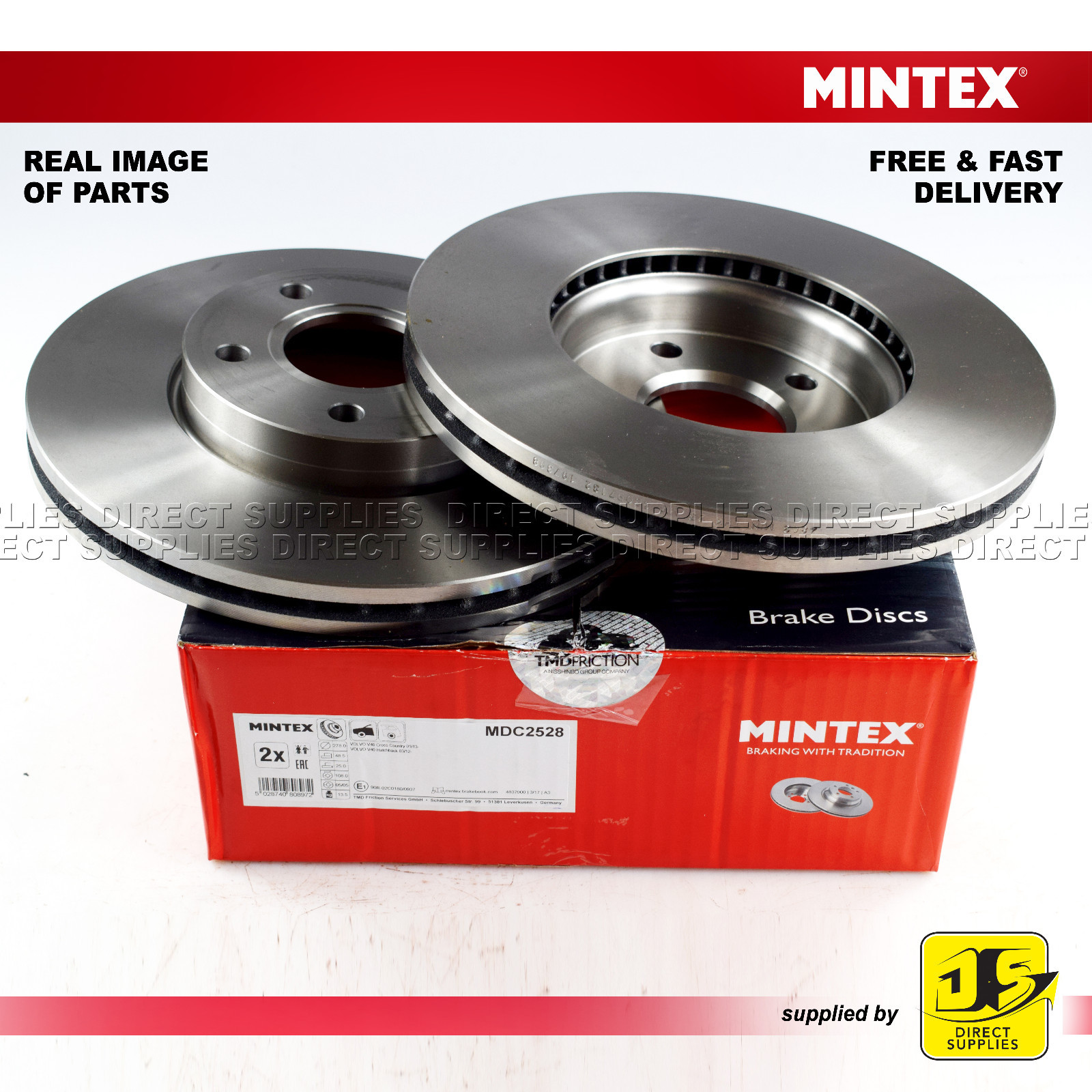 VOLVO V40 D2 D3 D4 T2 T3 T4 T5 (AWD) (GTDi)  MINTEX FRONT DISC MDC2528 PAIR