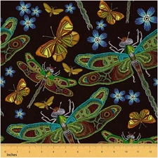 Nature's Tapestry: Dragonfly & Butterfly Fabric - Embroider