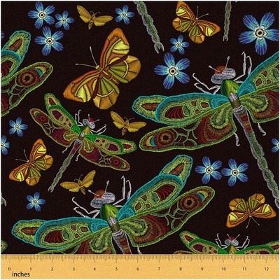 Nature's Tapestry: Dragonfly & Butterfly Fabric - Embroider