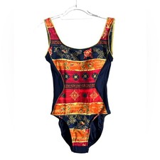 SIRENA Vintage 90's Colorful Metallic Garde Floral Size 10 1 Piece Swimsuit