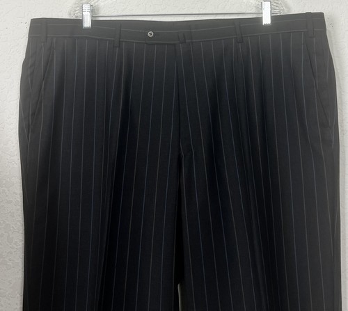 ISAIA Napoli Base “S” Super 140’s Black Blue Gold Pinstripe Suit 52L Pants 46x32 - Picture 17 of 23