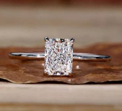 2.5CTW Radiant Cut D Moissanite Solitaire Engagement Ring 14k White Gold Plated