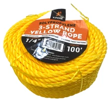 XPose Safety 100' Twisted Polypropylene Rope 1/4" Yellow Floating Pro Cord