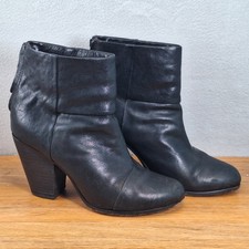 Rag  Bone Newbury Women's 8 EU 38.5 Stacked Heel Ankle Booties Black Leather