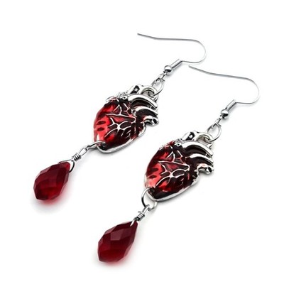 Gothic Human Heart Organ Earring Crystal Stone Handmade Earrings