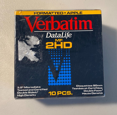 FACTORY SEALED Verbatim Apple Formatted MF2HD 3.5'' Microdisks 1.4MB 10pcs