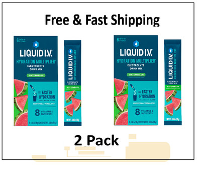 (2) Liquid I.V. Hydration Multiplier, Watermelon, 6 Sticks Ea Box