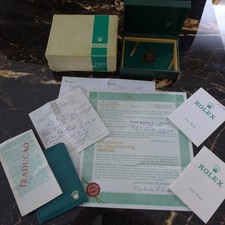 UNA SCATOLA ORIGINALE VINTAGE 1975 ROLEX "STRISCIA VERDE" COMPLETA CERTIFICATO CARTELLINO DA APPENDERE